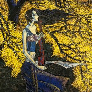 秋の絵画　美人画「光降るの夜　春の詩」CHEN GUIPING 直筆サインポスター 2枚セット