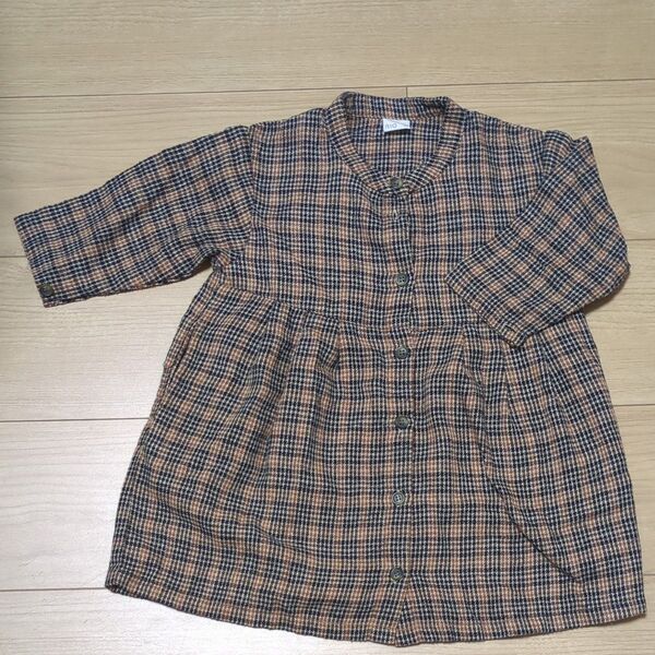 80cm チェック柄ワンピース チュニック ブラウン系 キッズ ベビー服