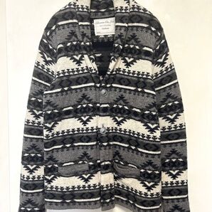 BEAMS ネイティブ柄 ジャケット グレー/ネイビー Mサイズ *コンチョボタン* ウール混 ブルゾン ビームス