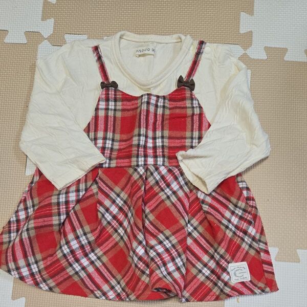 a90cm チェック柄ワンピース 赤