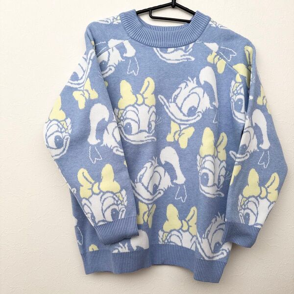 【140サイズ】ディズニー ドナルド ルイージ柄 ニットセーター クルーネック ニット セーター トップス クルーネック