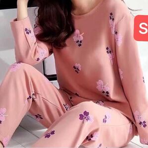 花柄 ピンク XLサイズ ルームウェア パジャマ 春夏秋 薄手 部屋着 リラックス 上下セット 女性 長袖 ズボン