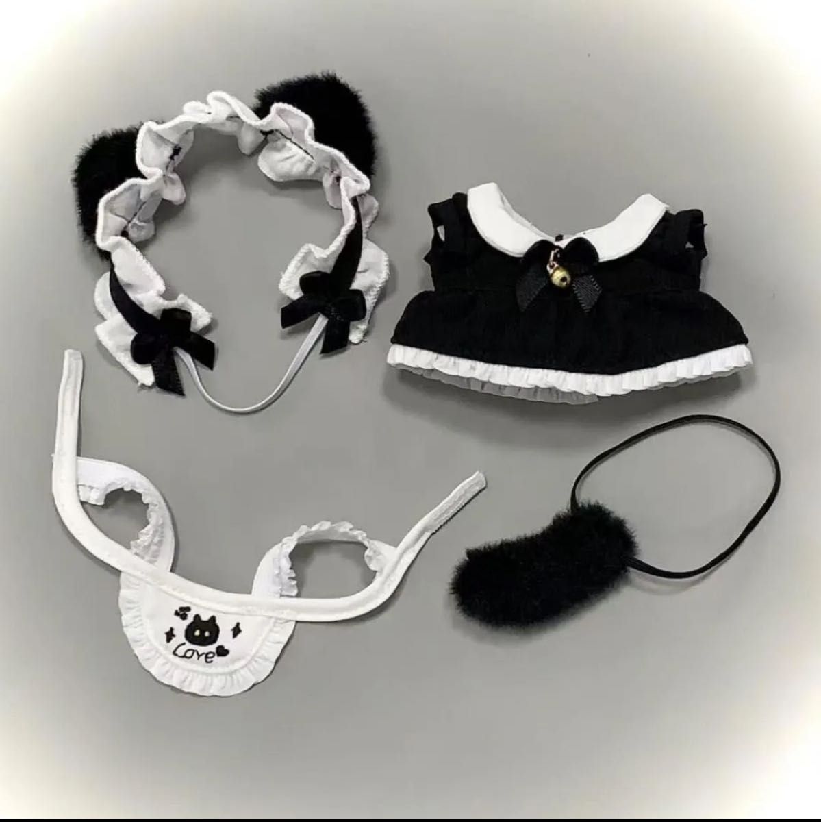10cm ぬいちゃん洋服 ネコ耳 カチューシャ フリフリメイド服