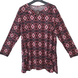 ひし形×三角形模様の長袖チュニック さらさら生地 新品タグ付き