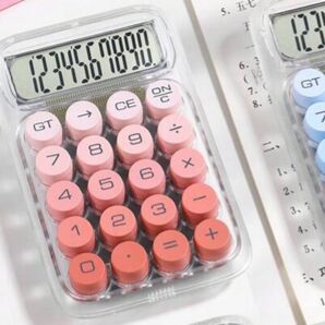 韓国雑貨 電卓 クリア ホワイト ピンク レッド グラデーション スケルトンドーパミン 丸ボタン カラフル 計算機