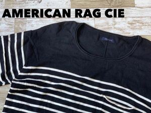 ☆送料無料☆ AMERICAN RAG CIE アメリカンラグシー 古着 ニット ハーフスリーブ Tシャツ メンズ 2 ボーダー ホワイト ブラック トップス