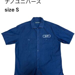 NANO universe ナノユニバース 半袖シャツ Sサイズ ネイビー ワッペン ワークシャツ