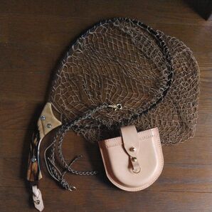 最終値下げ!ハンドメイドランディングネット インスタネット パープルハート 黒柿 ケース、コード付き スプリングネット