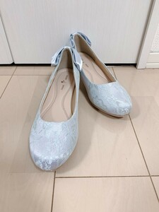  Wedge sole pumps race material . back ribbon . around . difference ...*[ silver ][L size ] [NS-180]