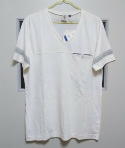 AIGLE エーグル Tシャツ Vネック 半袖 アイボリー 袖ライン 胸切り替え L・身幅約50cm※未使用/タグ付き/2010年ごろの品/フレンチテイスト