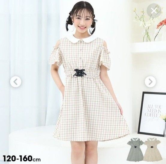 ピンクハント PINKHUNT チェックワンピース グレー系 肩出し 春夏秋 Mサイズ 150cm