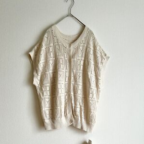 2way透かし編みニットベストカーディガン ジレ Lサイズ キナリ 新品タグ付き 前後着 オフショルダー ゆるコーデ