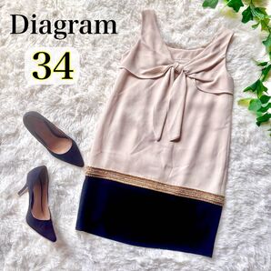 ダイアグラム レディース ミニ ワンピース リボン ドレス ベージュ M