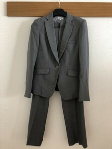 すごのびストライプストレッチパンツスーツ　グレー　９TT 【OR-306】　