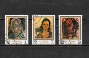 209132 アラブ休戦土候国 アジュマーン 1971年 肖像画家アレクザンダー・ルッチェの絵画 (2) 50Dh、70Dh、85Dh 3種完揃 使用済