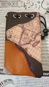 SALE 革パッチワーク巾着袋・ハンドメイド