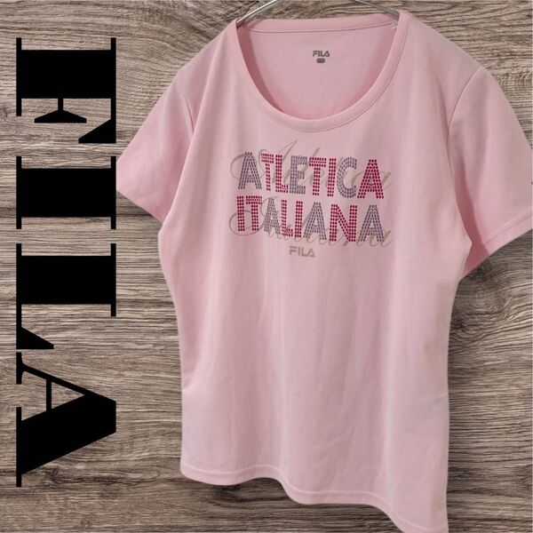FILA フィラ Tシャツ カットソー トップス 半袖 プリントTシャツ ロゴTシャツ スポーツシャツ レディース M ピンク