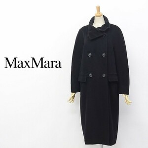 【T100】●白ラベル MaxMara/マックスマーラ 最高峰 カシミヤ混 ウール コート 黒 ブラック 38