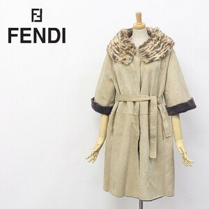 【T097】●FENDI / フェンディ 最高級 リスファー襟 リアルムートン コート ベージュ 38