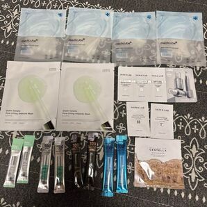 メディキューブシートマスク4枚と成分エディターシートマスク2枚とVTリードルショット8本とSKIN1004パッド1枚とスキンラボ