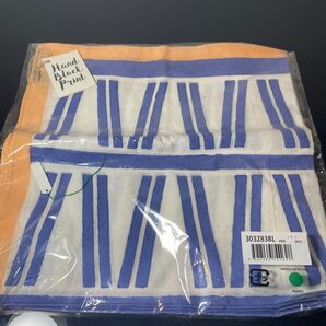 Hand Block Print ハンドブロックプリント タオルハンカチ オレンジ ブルー