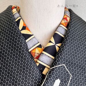 綿の半衿 ハロウィンカラーのタイル柄