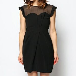 リミットレスラグジュアリー ワンピース / 黒 ブラック シースルー ベアトップ風 フリル ミニ ドレス パーティー イベント