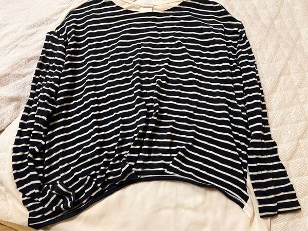 レディース トップス ボーダー シースルー 長袖 カットソー Tシャツ 長袖Tシャツ ロンT ネイビー