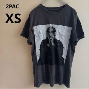 2PAC プリントTシャツ XS ブラック グレー 半袖 コットン おしゃれ 半袖