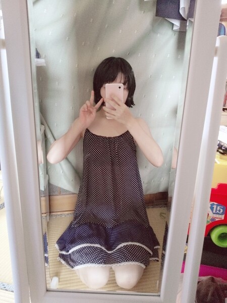【美品】RETORO GIRL レトロガール 水玉 ドット柄 キャミワンピース チュニック Mサイズ 紺色 ネイビー 可愛い