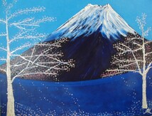 ≪国美協≫TOMOYUKI・友之、『紺碧の富士・さくら』、油彩画、F20号：72,7×60,6cm、油絵一点物、新品油彩額付、直筆サイン・真作保証付_画像1