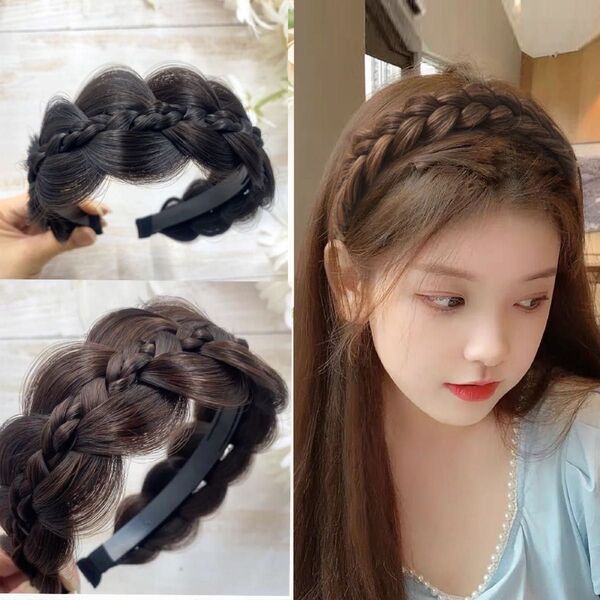 三つ編みカチューシャ カチューシャ ウィッグ 前髪ウィッグ