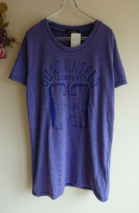 L新品＊ナンバー&アルファベット型押し半袖Tシャツ＊褪せた青紫