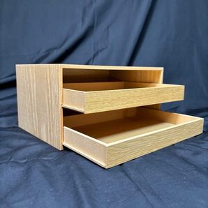 値下げ! 木製2段引き出しラック 超美品 綺麗な木目 タモかオークの突板 W25.3、D27.1、H12.7cm 無印良品