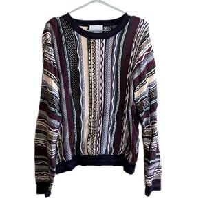 Christopher&Banks 3Dニット 古着 ヴィンテージ 古着女子 下北沢 香港製 総柄 L コットンニット パープル