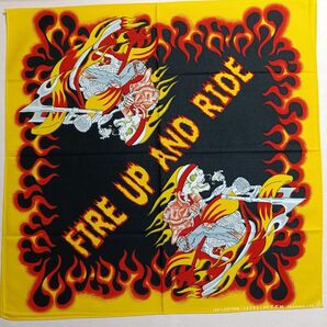 バンダナ スカーフ FIRE UP AND RIDE バイカー HD フェイスマスク 三角巾 ハンカチ 風呂敷 汗止 鉢巻 綿生地