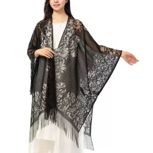 長羽織 ストール 黒 レース ショール モモンガ ドレス 着物