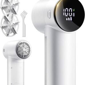 毛玉取り器 USB充電式 替刃2個付き ディスプレイ付き ホワイト