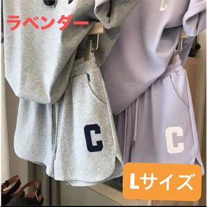 カジュアルセットアップ 部屋着 ルームウェア 半袖 かわいい Lサイズ ラベンダー