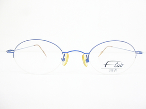 ∞【デッドストック】Flair フレアー 眼鏡 メガネフレーム TITAN Mod.432 44[]23-145 メタル チタン ナイロール ハーフリム ブルー □H8