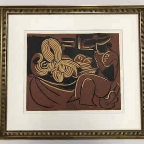 【特価】 ≪ パブロ・ピカソ ≫ LINOLEUM-CUTS【リノカット版画】 RECLINING WOMAN AND PICADOR 1962年 PABLO PICASSO