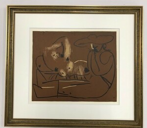 【特価】　≪　　パブロ・ピカソ　　≫ 　LINOLEUM-CUTS【リノカット版画】 　RECLINING WOMAN AND PICADOR 　 1962年　 PABLO　PICASSO