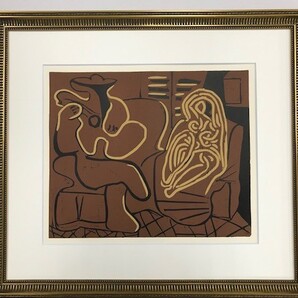 【特価】 ≪ パブロ・ピカソ ≫ LINOLEUM-CUTS【リノカット版画】 GUITAR PLAYER AND SEATED WOMAN 1962年 PABLO PICASSO