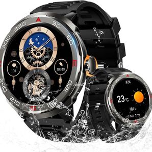 新品!スマートウォッチ 丸型 大画面 ブラック 男女兼用 ビジネス スポーツ 防水