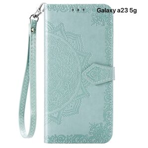 Galaxy A23 5G ケース SC-56C SCG18 手帳型 おしゃれ ストラップ付き 緑