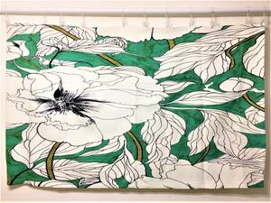 送料無料 ラグマット カーペット リビングマット 約90cm × 約143cm green peonies by Marcella Wylie