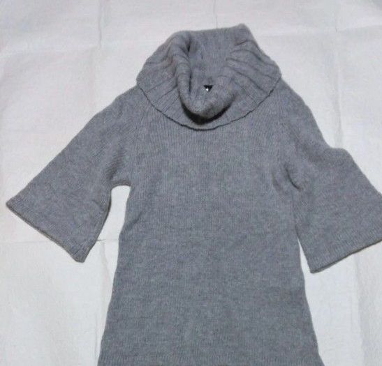 オフタートルネック ニット グレー セーター 七分袖 カジュアル　Mサイズ