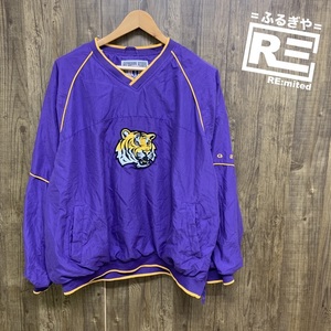 TIGERS タイガース LSU フットボール ナイロン プルオーバー パープル ワンポイント 刺繍 ビッグサイズ XL