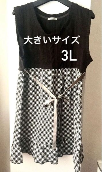大きいサイズ 3L ニットノースリーブ リボン 秋服