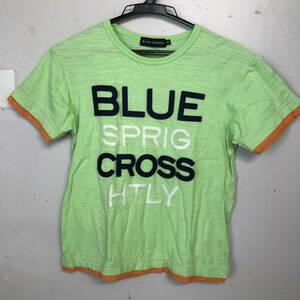 【子供服】 BLUE CROSS 半袖Tシャツ 黄緑色(裾と袖口がオレンジ) Sサイズ ブルークロス キッズ ファッション 中古